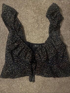 The Reset Black Multicolor Dotted Tie-Front Crop Top